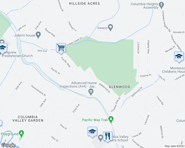 map of restaurants, bars, coffee shops, grocery stores, and more near 3222 Wildwood Dr in Longview