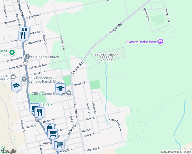 map of restaurants, bars, coffee shops, grocery stores, and more near 137 Brooks Street in Sydney