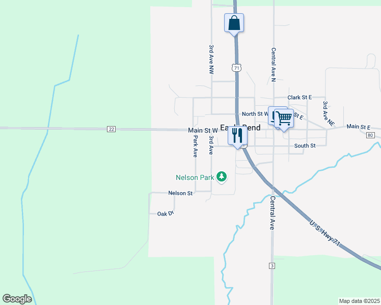 map of restaurants, bars, coffee shops, grocery stores, and more near 104 Park Avenue Northwest in Eagle Bend