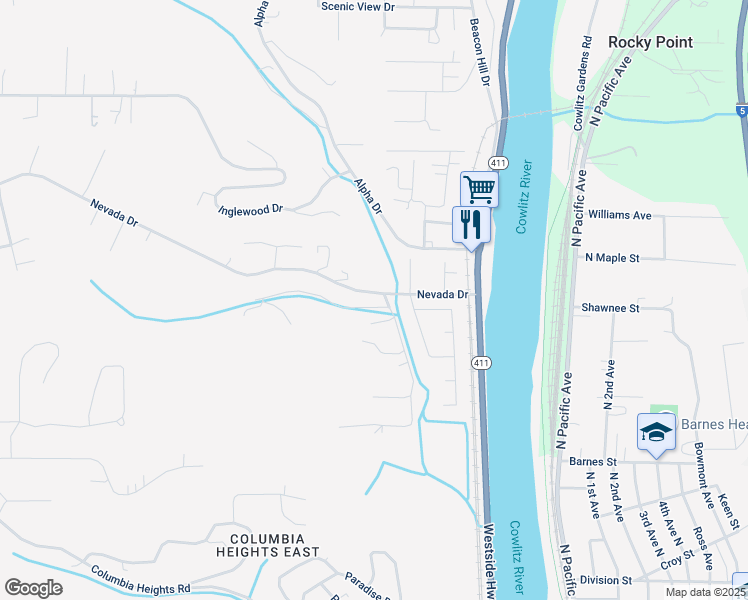 map of restaurants, bars, coffee shops, grocery stores, and more near 102 Lomor Dr in Longview