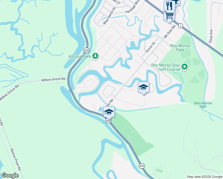 map of restaurants, bars, coffee shops, grocery stores, and more near 18 Willow Pointe Loop in Longview