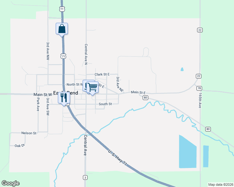 map of restaurants, bars, coffee shops, grocery stores, and more near 325 North East in Eagle Bend