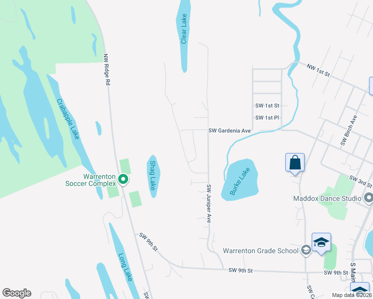 map of restaurants, bars, coffee shops, grocery stores, and more near 321 Southwest Jade Place in Warrenton