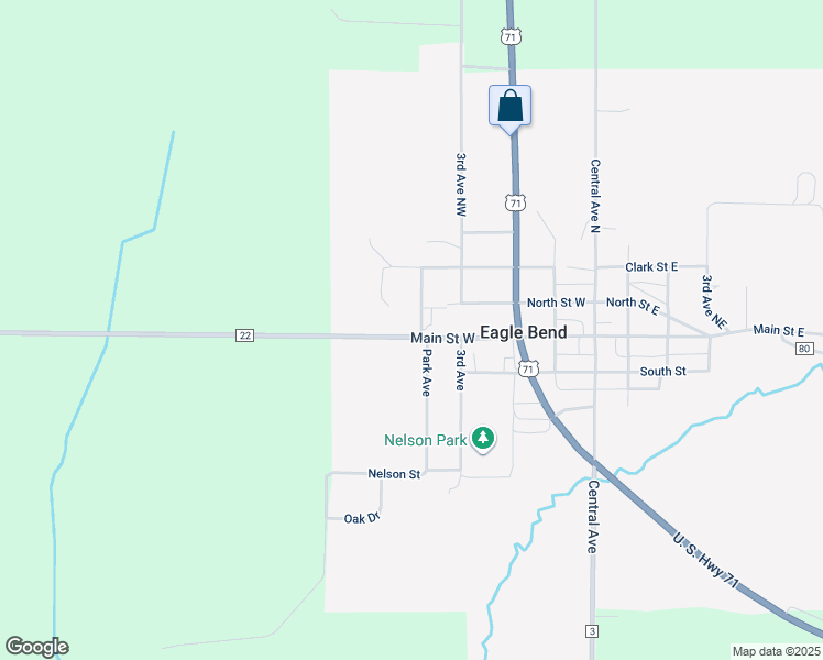 map of restaurants, bars, coffee shops, grocery stores, and more near 104 Park Avenue Northwest in Eagle Bend