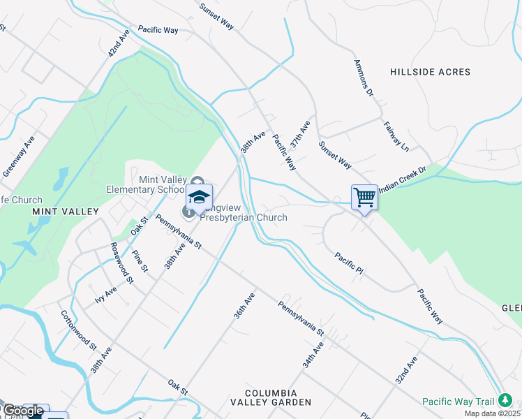 map of restaurants, bars, coffee shops, grocery stores, and more near 2755 36th Avenue in Longview