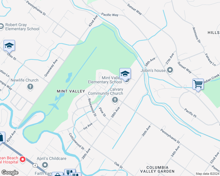 map of restaurants, bars, coffee shops, grocery stores, and more near 3858 Pennsylvania Street in Longview