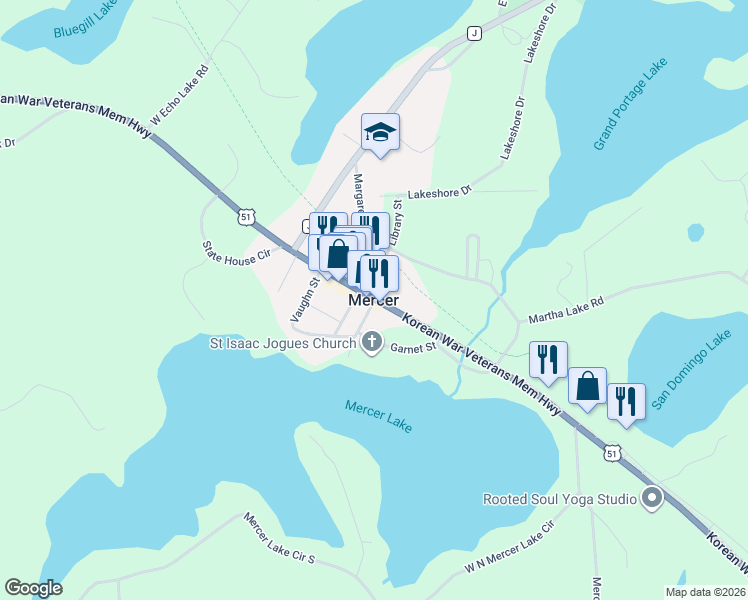 map of restaurants, bars, coffee shops, grocery stores, and more near in Mercer