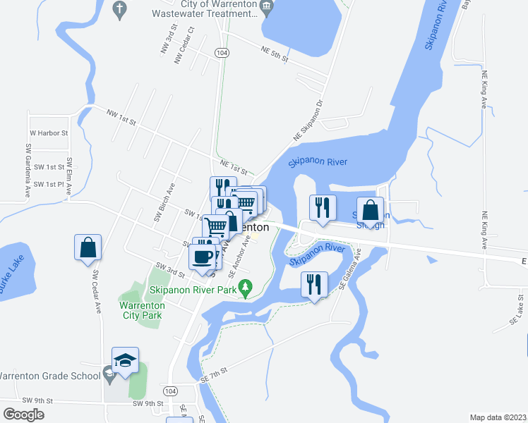 map of restaurants, bars, coffee shops, grocery stores, and more near 87 Northeast Harbor Court in Warrenton