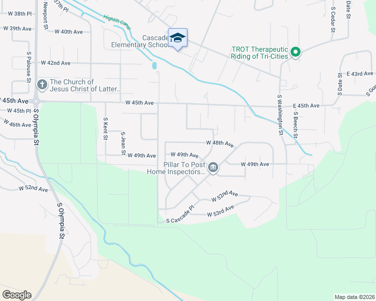 map of restaurants, bars, coffee shops, grocery stores, and more near 500 W 48th Ave in Kennewick