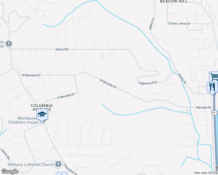 map of restaurants, bars, coffee shops, grocery stores, and more near 417 Nevada Drive in Longview