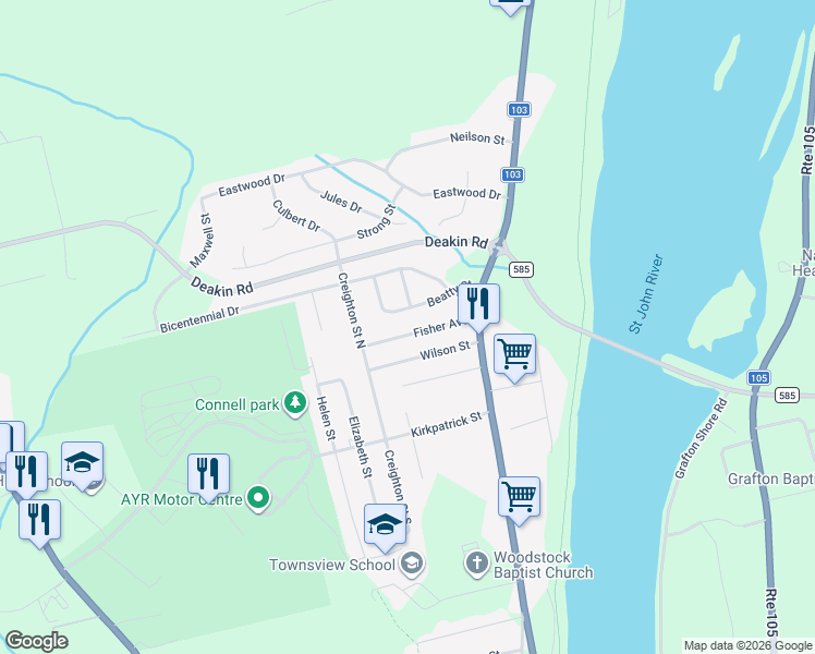 map of restaurants, bars, coffee shops, grocery stores, and more near in Woodstock