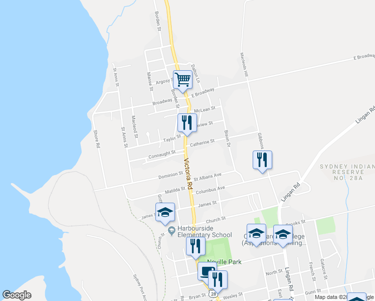 map of restaurants, bars, coffee shops, grocery stores, and more near 1344 Victoria Road in Sydney