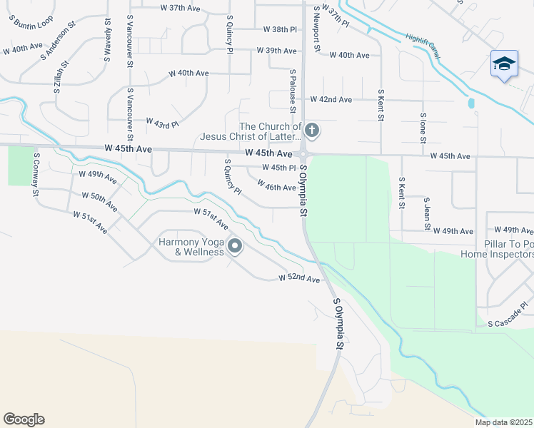 map of restaurants, bars, coffee shops, grocery stores, and more near 4624 West Quincy Place in Kennewick