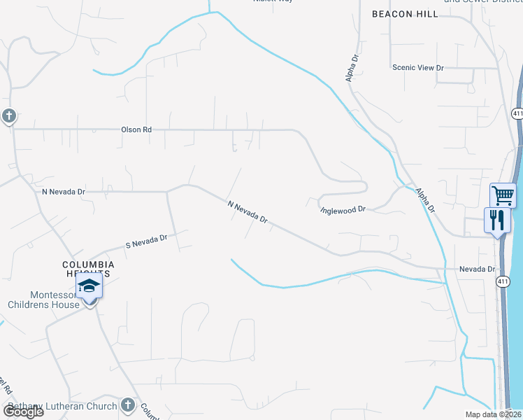 map of restaurants, bars, coffee shops, grocery stores, and more near 417 Nevada Drive in Longview