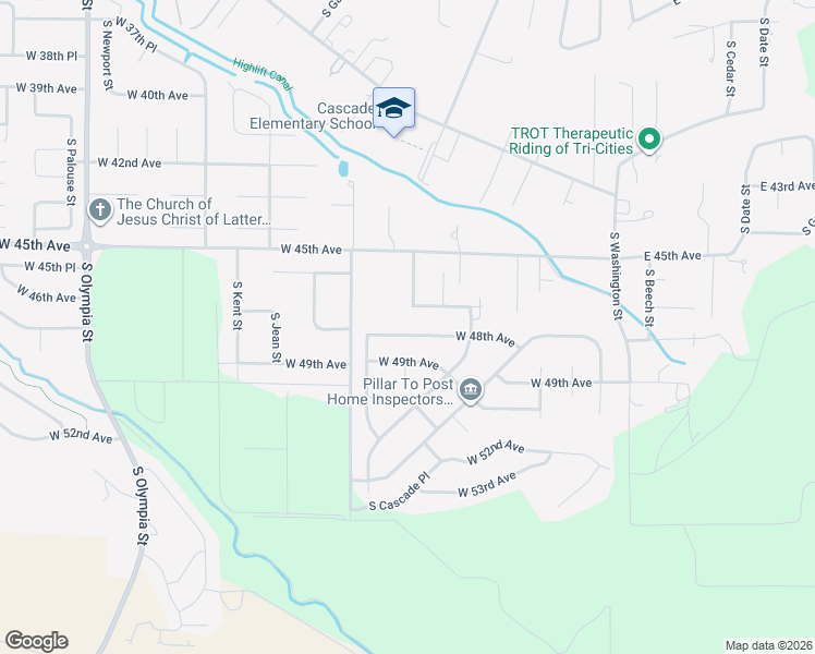 map of restaurants, bars, coffee shops, grocery stores, and more near 500 West 48th Avenue in Kennewick