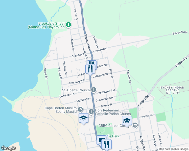 map of restaurants, bars, coffee shops, grocery stores, and more near 21 Catherine Street in Sydney