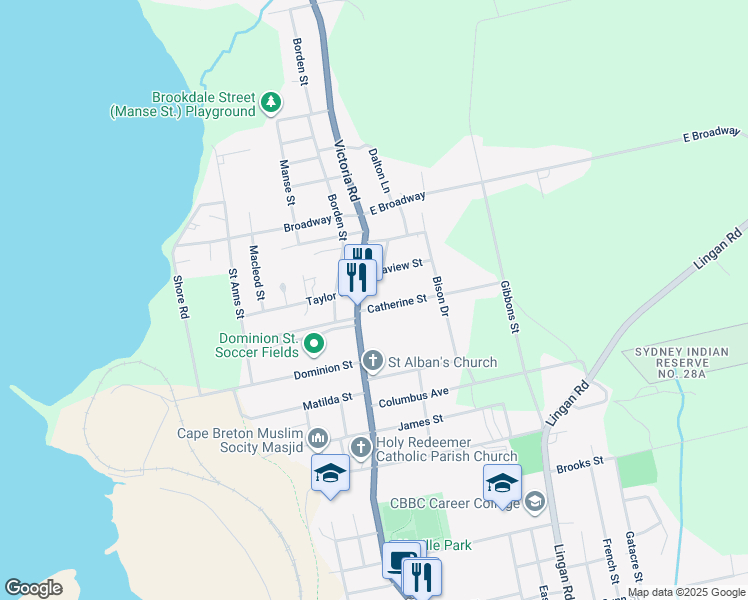 map of restaurants, bars, coffee shops, grocery stores, and more near 17 Catherine Street in Sydney