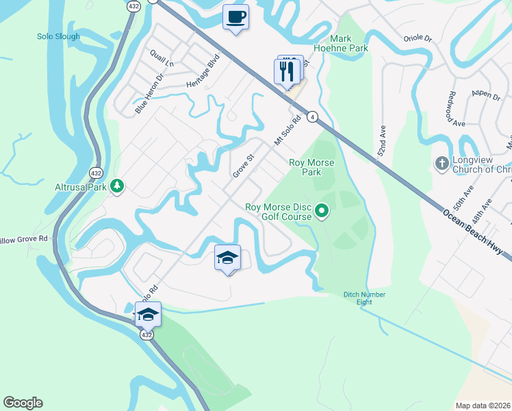 map of restaurants, bars, coffee shops, grocery stores, and more near 5600 Mount Solo Road in Longview