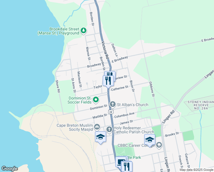 map of restaurants, bars, coffee shops, grocery stores, and more near 1373 Victoria Road in Sydney