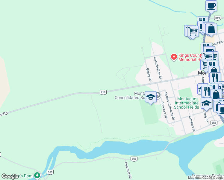 map of restaurants, bars, coffee shops, grocery stores, and more near 218 Prince Edward Island 210 in Montague