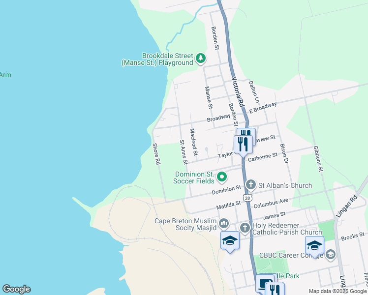 map of restaurants, bars, coffee shops, grocery stores, and more near 112 Saint Anns Street in Sydney