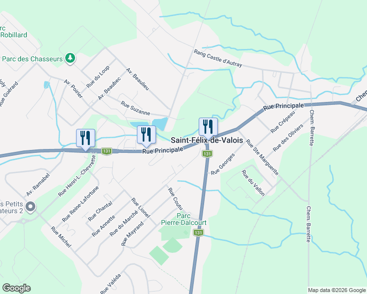 map of restaurants, bars, coffee shops, grocery stores, and more near 5130 Rue Principale in Saint-Damien