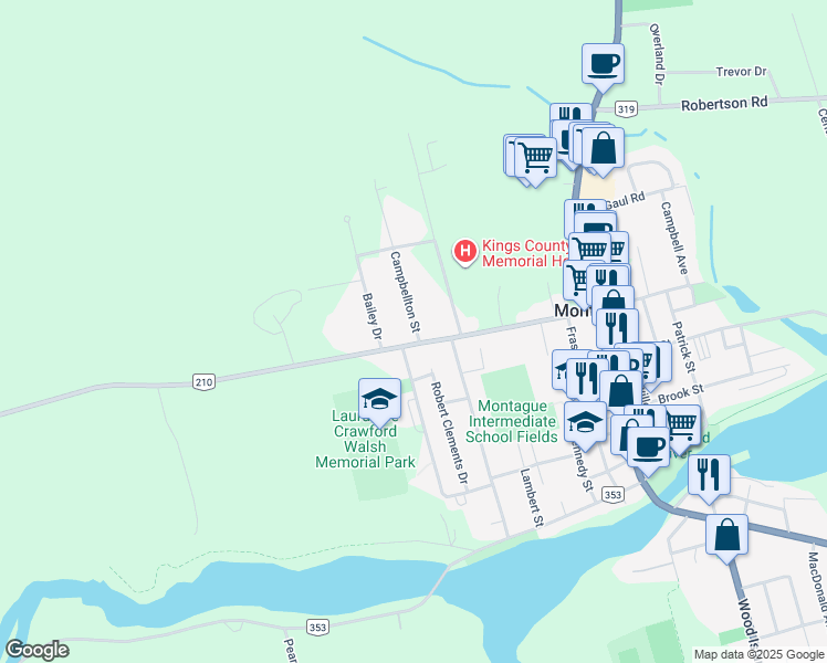 map of restaurants, bars, coffee shops, grocery stores, and more near 500 Campbellton Street in Montague