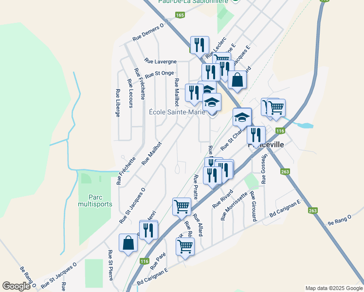 map of restaurants, bars, coffee shops, grocery stores, and more near 19 Rue des Érables in Princeville