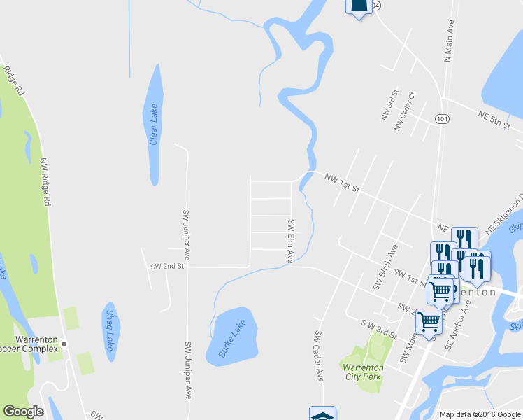 map of restaurants, bars, coffee shops, grocery stores, and more near 573 Southwest Harbor Place in Warrenton
