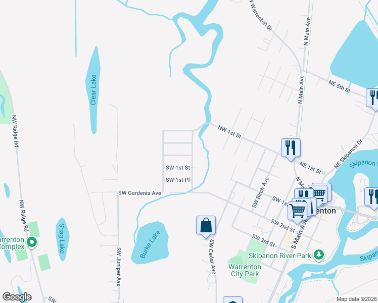 map of restaurants, bars, coffee shops, grocery stores, and more near 507 Southwest Harbor Place in Warrenton