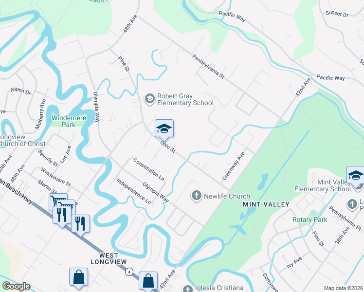 map of restaurants, bars, coffee shops, grocery stores, and more near 4420 Ohio Street in Longview