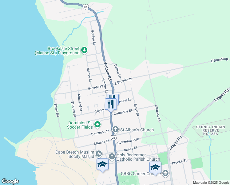 map of restaurants, bars, coffee shops, grocery stores, and more near Victoria Road in Sydney