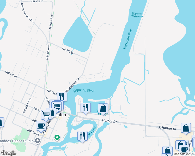 map of restaurants, bars, coffee shops, grocery stores, and more near 450 Northeast Skipanon Drive in Warrenton