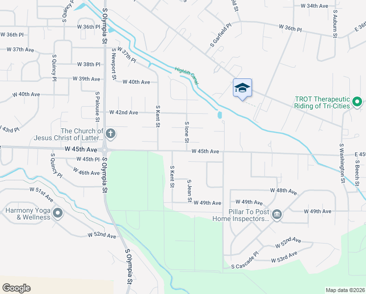 map of restaurants, bars, coffee shops, grocery stores, and more near 802 W 44th Pl in Kennewick