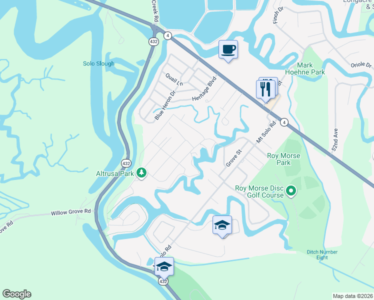map of restaurants, bars, coffee shops, grocery stores, and more near 2100 Branch Creek Drive in Longview