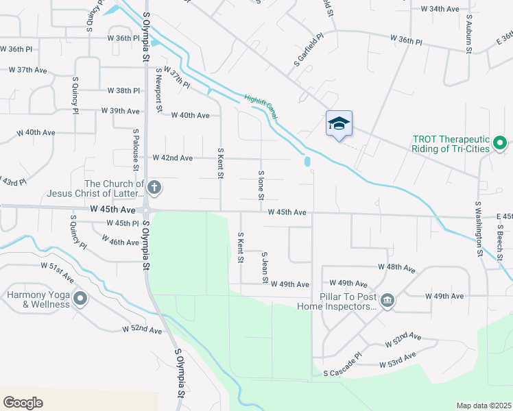 map of restaurants, bars, coffee shops, grocery stores, and more near 802 W 44th Pl in Kennewick