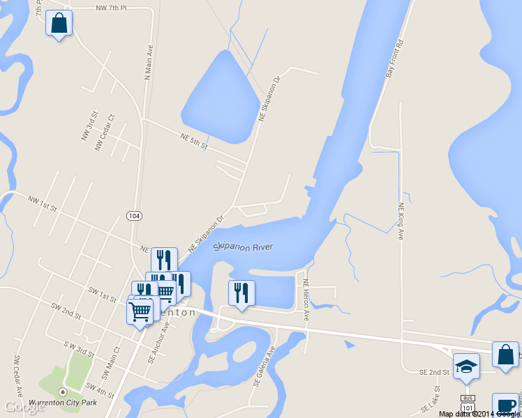 map of restaurants, bars, coffee shops, grocery stores, and more near 354 Northeast Skipanon Drive in Warrenton