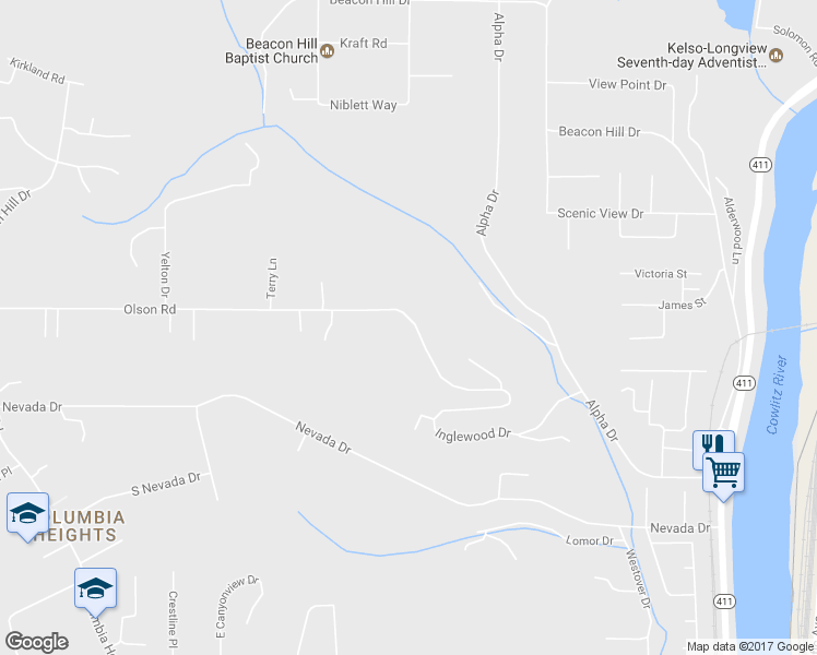 map of restaurants, bars, coffee shops, grocery stores, and more near 214 Inglewood Drive in Longview