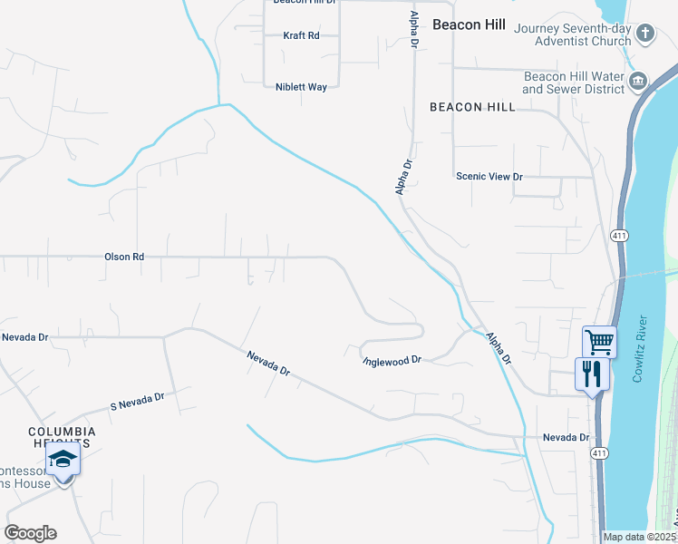 map of restaurants, bars, coffee shops, grocery stores, and more near 214 Inglewood Drive in Longview