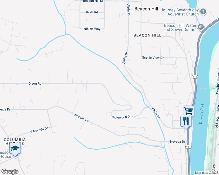 map of restaurants, bars, coffee shops, grocery stores, and more near 214 Inglewood Drive in Longview