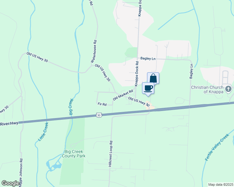 map of restaurants, bars, coffee shops, grocery stores, and more near 37573 Old US Highway 30 in Astoria