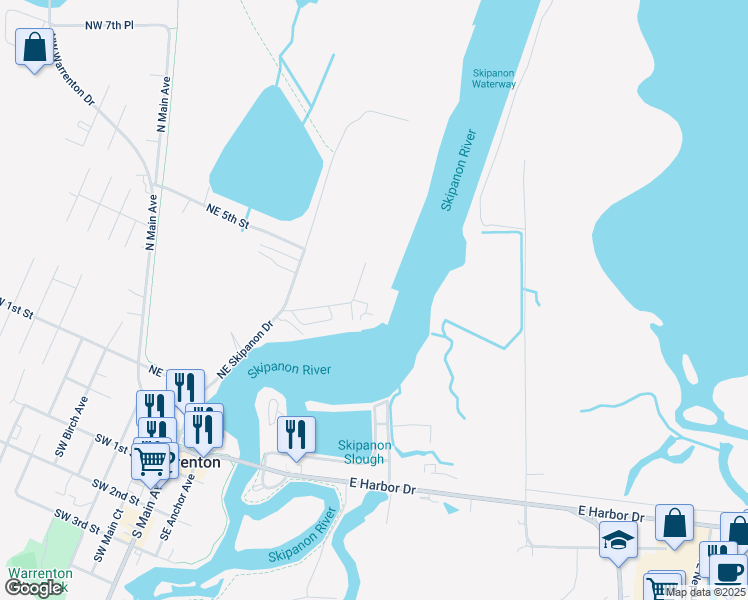 map of restaurants, bars, coffee shops, grocery stores, and more near 450 Northeast Skipanon Drive in Warrenton