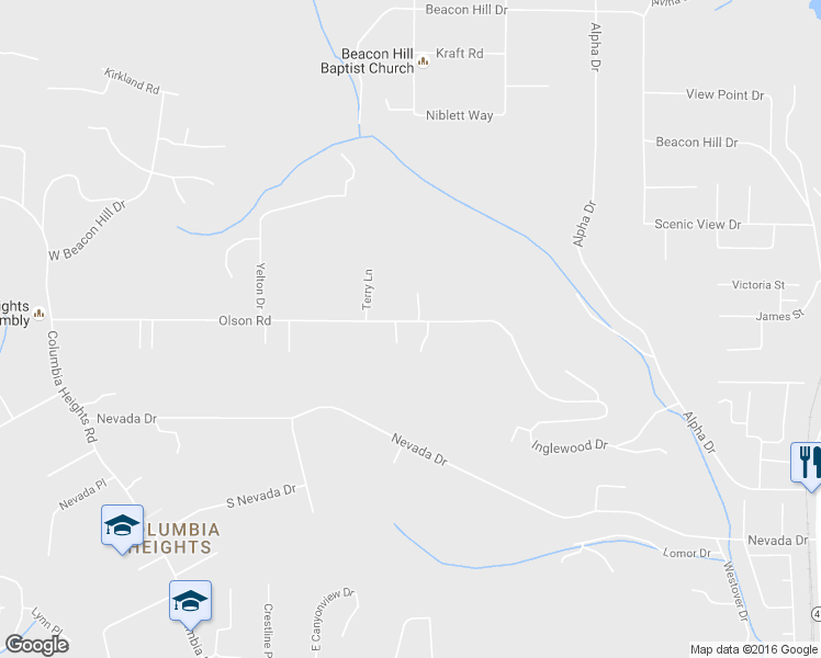 map of restaurants, bars, coffee shops, grocery stores, and more near 402 Olson Road in Longview