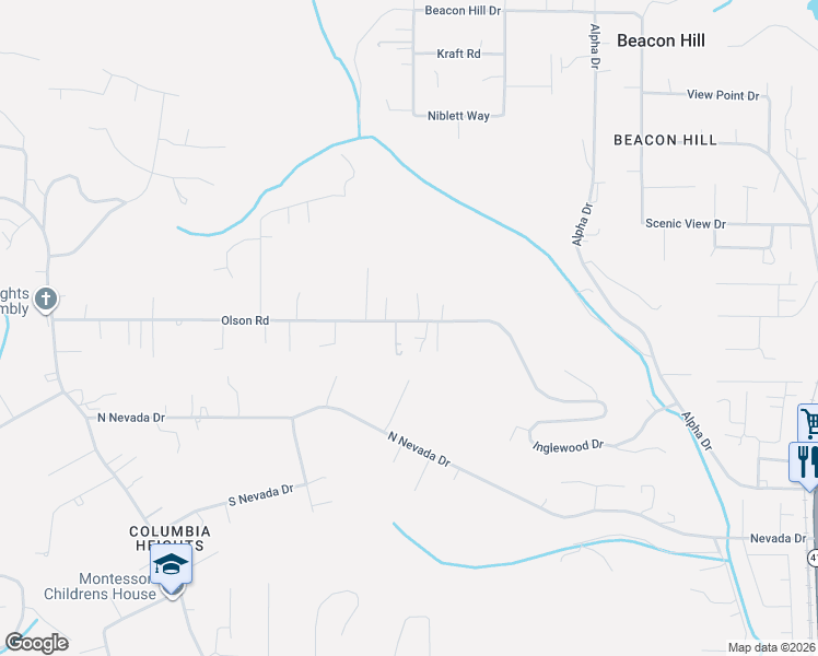 map of restaurants, bars, coffee shops, grocery stores, and more near 402 Olson Road in Longview