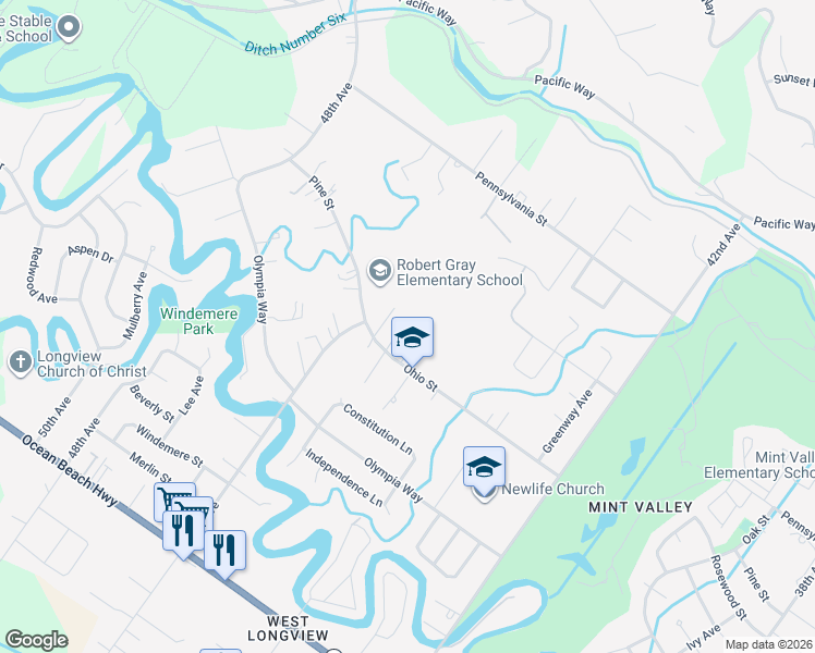 map of restaurants, bars, coffee shops, grocery stores, and more near 4460 Ohio Street in Longview