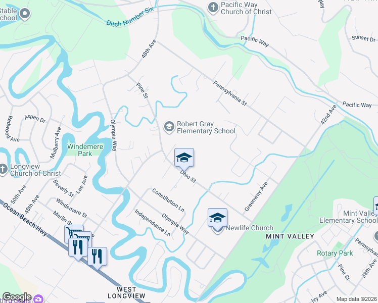 map of restaurants, bars, coffee shops, grocery stores, and more near 4460 Ohio Street in Longview
