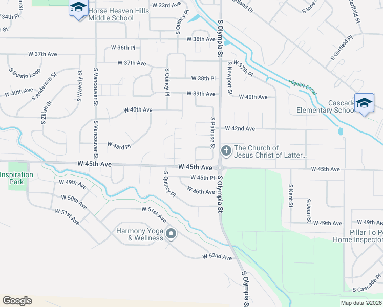 map of restaurants, bars, coffee shops, grocery stores, and more near 4410 South Palouse Place in Kennewick