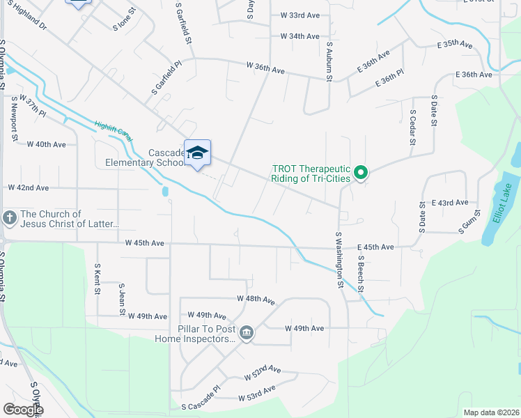 map of restaurants, bars, coffee shops, grocery stores, and more near 310 West 45th Avenue in Kennewick
