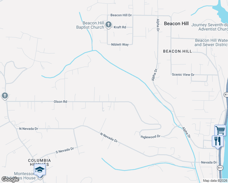 map of restaurants, bars, coffee shops, grocery stores, and more near 115 Spring Hill Road in Longview