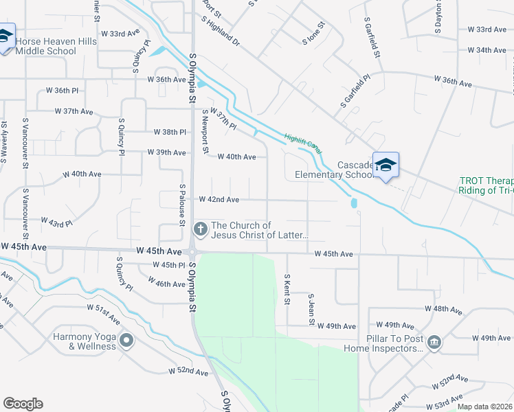 map of restaurants, bars, coffee shops, grocery stores, and more near 1104 West 42nd Avenue in Kennewick